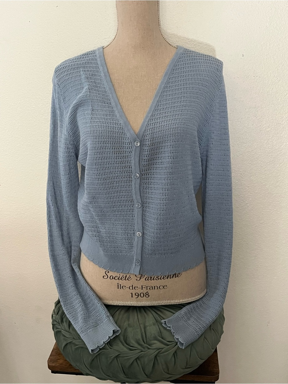 French Connection Pale Blue V-Neck Button Front Cardigan